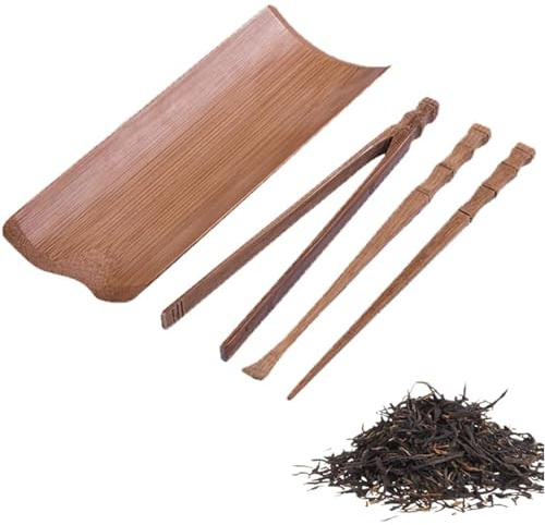 Hdtyyln 4 Pcs Gongfu Tea Set, Chinese Kung Fu Tea Set, Tea Scoop for Loose Tea, Bamboo Tea Ceremony Utensils, Tea Accessories include Tea Scoop Needle Clip Spatula, for Tea House Restaurant Household