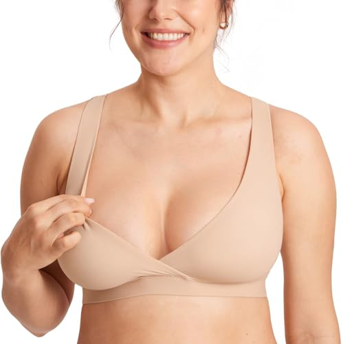 MOMANDA Amnings-BH med brottarrygg, korsad, bygelfri gravid-BH, bekväm Vete Beige S