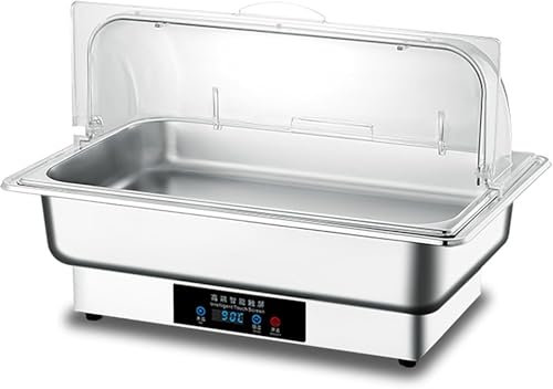 X&Z-XAOY Cazuela De Acero Inoxidable 9L con Tapa Plato Hondo Eléctrico para Buffet Buffet Servidores Y Calentadores Bandeja Calentadora para Catering(Full Pan)