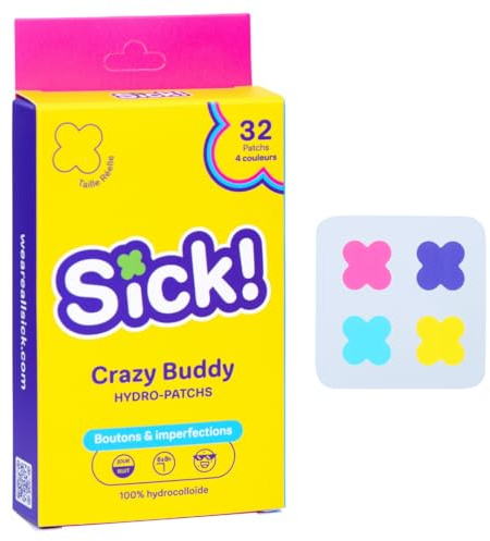 SICK! Patch Bouton Hydrocolloïde - Anti-Acné et Imperfections - 4 Couleurs - Cliniquement Prouvé - Vegan - Réduit et Protège - Skincare Coréenne - 32 Patchs de 14mm