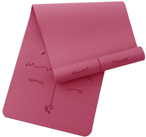 Narwhal Yogamatte mit Ausrichtungslinien Rutschfeste Yoga Matte Sportmatte für Fitness & Pilates Gymnastikmatte 6mm Dicke Umweltfreundliches TPE Material 183x61cm (Rosa, 6mm)