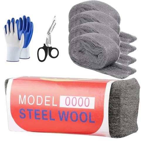 Stahlwolle, 4 Stück 100g 0000 Stahlwolle, Reinigen Drahtwolle, zum Schneiden, Polieren, Reinigung von Kunststoffjalousien, Entfernt Hartnäckige Ablagerungen von Fliesen, für Räume, Garagen