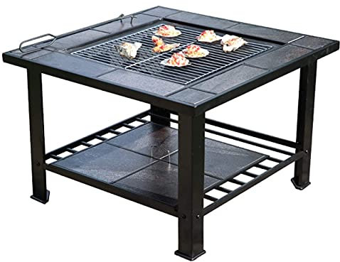 ZJFHEYUO Tavolo da Barbecue con braciere a Legna da Giardino per Esterno, Camino Quadrato in Metallo per Esterni, Copertura per Tavolo da Poker