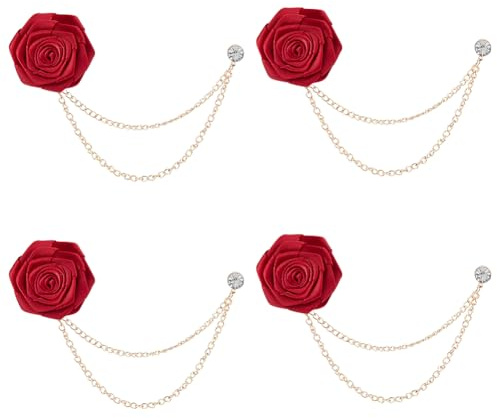 SUPERFINDINGS 6PCS Spille Fiore Rossa Spille da Risvolto Uomo Spille Sposo Rosa Spille Satin da Risvolto Matrimonio per Abito Uomo Gioielli Sposo Matrimonio