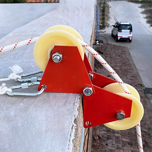 Robuste Seilrollen für sicheres Heben, ideal für Bau, Dachzelte und Zubehör für hohe Platze, inklusive 2 Stahlringen