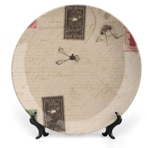 JTKBNVM Grandes assiettes décoratives en porcelaine anglaise à l'ancienne de 15,2 cm pour présentation - Assiette désert en céramique avec support de présentation - Assiette en porcelaine
