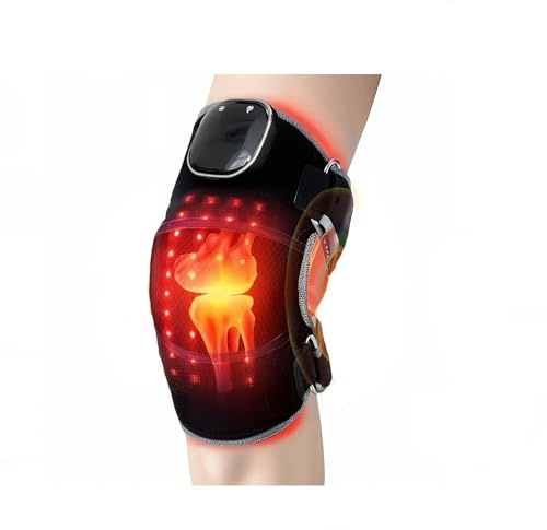 Rödljusterapi knästöd med värme och massage - 96 lysdioder (660 nm och 850 nm), 6 ljus- och 5 massagelägen, laddningsbar, justerbar rem för smärtlindring i knä/armbåge/axel