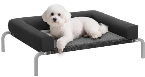 PawHut Erhöhtes Hundebett mit abnehmbaren Polstern 90x65x30cm Schwarz | Erhöhtes Hundebett für Rassen, tragbar, Innen-/Außen, mit erhöhten Seiten, atmungsaktives Mesh, bissfest.