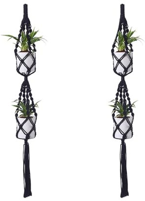 Lifup 2 Pezzi Sospese Portafiori Appendini per Piante Macramè, Parete Vasi da Fiori Appendiabiti Nero 2 120 cm