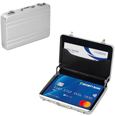 Mini Briefcase Card Case, Creative Money Case Cash Box Aluminium, Mini Suitcase Business Name Card Box, Metal Lightweight Bank Credit Card Case with Snap Closure, as Vouchers/Reward Souvenirs (Silver)
