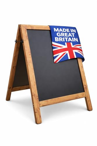 Extra Large Heavy Duty Wooden A Board Chalkboard Pavement Sign – Dark Oak 120cm x 72cm – Folding Outdoor Shop Café Pub Blackboard Display