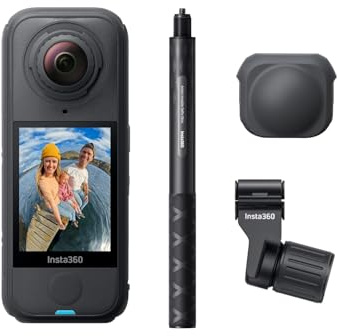 Insta360 X4 Air Pack Ski Noir Graphite - Caméra 360 8K légère de 165g, Perche à Selfie Invisible, objectifs remplaçables, filmez d'abord et cadrez Plus Tard, Pare-Vent intégré, stabilisation