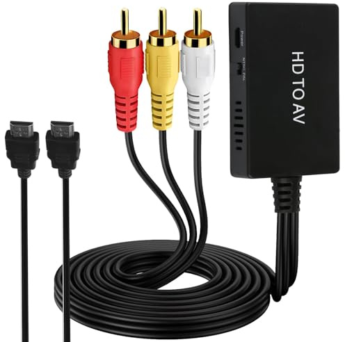 GEU HDMI to RCA Converter, HDMI to AV 3RCA Composite CVBS Video Audio Adapter for Old TV, Supports PAL/NTSC, Plug and Play, for Roku, HDTV, PS3, Xbox, DVD, 5V USB Powered