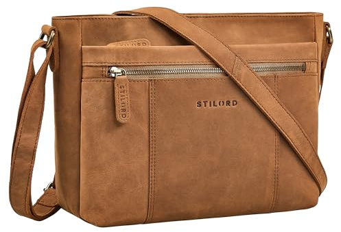 STILORD Bianca Mittelgroße Ledertasche Damen Handtasche Schwarz Mittelgroß Echtleder Damentasche Vintage Umhängetasche Leder Schultertasche Crossbody Bag mit Reißverschluss