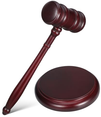 Gatuida Juego de Mazo y Bloque de Madera y Versátil Marrón para Juez Diseño Tradicional Uso en Salas de Justicia y Subastas