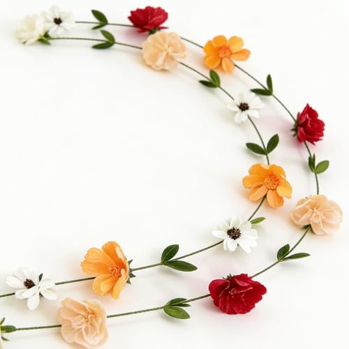 Paper Flower Garlands, Handmade Colorful Crepe Floral Garland for Backdrop, Hanging Paper Flowers Decorations for Wall, Boho Farmhouse Floral Vine Decor for Home Entrance Living Room Bedroom