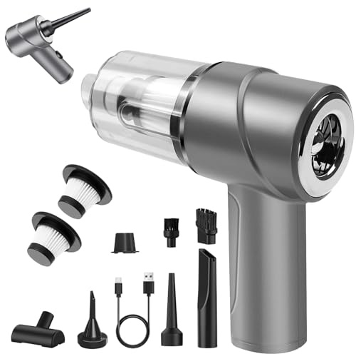 Yeegnar Handheld Car Vacuum Cleaner & Air Blower Cordless 12000Pa Handheld Dust Buster 4-in-1 Portable Small Vacuum Cleaner USB Rechargeable for Car, Home with HEPA Silver