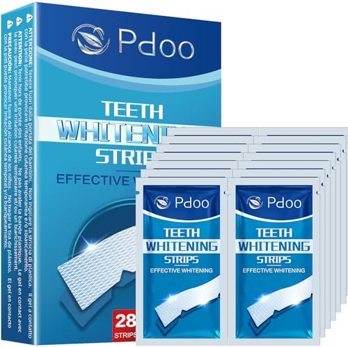 Teeth Whitening Strips 14 Treatments - Professional Whitening Kit for Sensitive Teeth, Fast Acting Formula to Remove Coffee, Wine, Smoking Stains, 28 Count Pack with Non-Slip Design