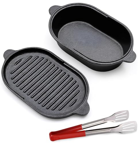 BUERPINKING 2in1 Gusseisen Topf Oval 23cm – 2L,Gusseisen Topf Brot Backen, Brotbacktopf BräTer Schmortopf mit Deckel Brottopf zum Backen für Brot Backe, Cast Iron Pot Backwaren, Eintopf