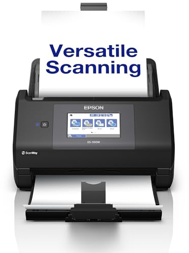 WorkForce ES-590W Wireless Document Scanner | 45ppm / 90ipm | 100-Sheet Auto Document Feeder | 10.9cm Touchscreen| Colour | Wirelessly Scan to Multiple Locations | Up to A4