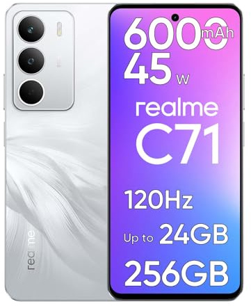realme C71 Smartphone 8GB RAM + 256GB ROM, Telefono Cellulare Sbloccato con Batteria 6000mAh e Ricarica Rapida 45W, 120Hz Display Cellulari Android Dual SIM con Impronta Digitale Laterale, NFC, Bianco