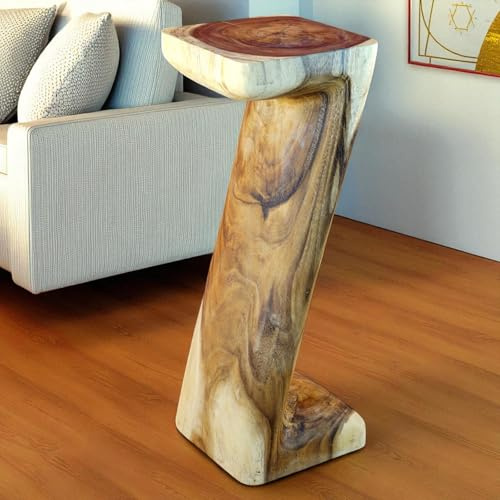 Kinaree Beistelltisch aus Suarholz – Handgefertigt im Z-Design – XL Naturholz Tisch KO RANG aus Indonesien – Massivholz Unikat als Deko, Beistellmöbel oder Pflanzenständer