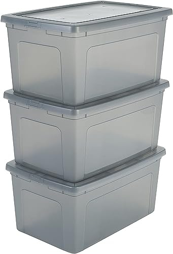 Iris Ohyama Vielseitige Aufbewahrungsboxen, 50L, 3er-Set, Grau, Deckel leicht schließbar, Stapelbar, Plastik, Für Schrank, Regale, Klassenzimmer, Organisation, Spielzeug, Kunstbedarf, Schuhe, MCB-50