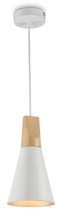 Maytoni Hängeleuchte Bicones Lampenschirm aus Metall, Designelemente aus Buchenholz, weiß, 1-flammig, 142 cm lang, excl. 1 X E27 (60W) für Küche, Wohnzimmer, Esszimmer