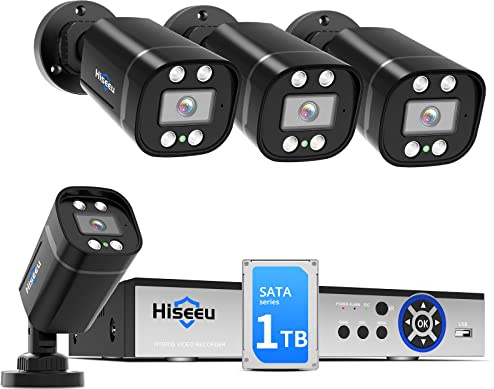 Hiseeu 5MP Wired CCTV Camera Security System Outdoor, 8 Channel DVR with 1TB Hard Drive 4x 5MP Security Cameras, Plug and Play, Human Detection&Remote Access, Email & APP Alert