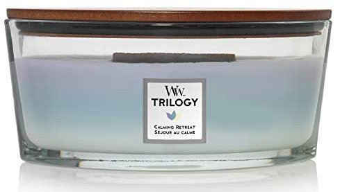 WoodWick Trilogy-Duftkerze im ellipsenförmigen Glas mit HearthWick-Docht | Calming Retreat | Brenndauer bis zu 50 Stunden | Perfekte Geschenke für Frauen