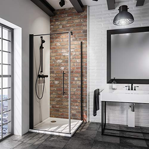 Schulte porte de douche pivotante et paroi latérale 90 x 90 x 193 cm, noir, 122 cm barre stabilisation incluse, système autolevant, verre de sécurité 5 mm transparent antical, largeur d'accès 79.5 cm