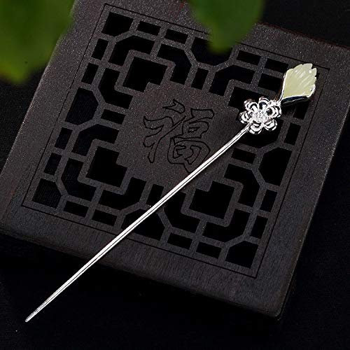 THTHT 925 Sterling Silber Haarnadel Hair Stick Retro Chinesisch Weißer Jade Magnolia Klassische Feminine Temperament Braut Haarschmuck Deko Feste