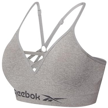 Reebok Sömlös sport-bh för kvinnor | sport-BH för kvinnor med halterneck design | högt stöd, icke trådbunden och bekväm BH finns i 4 storlekar | svart, grå eller vit sport-bh | träningskläder för