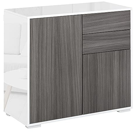 HOMCOM Mobiletto 2 Cassetti e 2 Ante 79x36x74cm Grigio Chiaro e Bianco | Apertura a Pressione, Mobile con 2 Cassetti e 2 Ante, per Casa e Ufficio