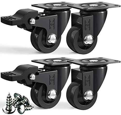 Small Swivel Castor Wheels Trolley 25mm– DSL Heavy Duty Caster Wheels Set of 4 – Rubbered Wheels for Furniture with 2 Brakes- Black up to 60KG +Free Fitting Castors for Furniture…