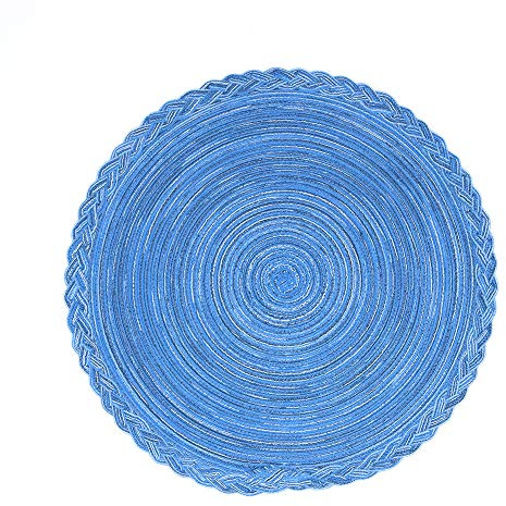 Shiwaki 2 Piezas, manteles Individuales Trenzados Redondos de 15 Pulgadas de diámetro, Ambiente rústico, Antideslizante Resistente al Calor para el hogar, restaurantes, Bares, cafeterías - Azul