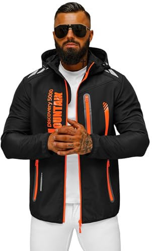 OZONEE Herren Softshell Jacke Regenjacke Wasserdicht Atmungsaktiv Softshelljacke Übergangsjacke Winterjacke Windbreaker Skijacke Winter Kapuze Herrenjacke Outdoor 777/5890K/1 SCHWARZ/ORANGE L