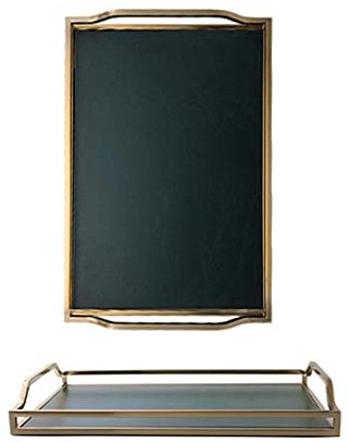 DUNAKE Schlüsselschale Design,Couchtisch Tablett,Stilvolle Bauernhausdekor Servierplatten Rechteckige Tabletts Mit Goldenen Metallgriffen Essenstablett Betttablett Für Parfüm Wohnzimmer Küche