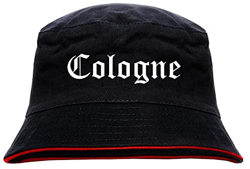 sostex Cologne Anglerhut - Altdeutsche Schrift - Schwarz-Roter Fischerhut XL Schwarz