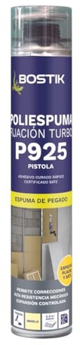 Bostik P925 POLIESPUMA FIJACIÓN TURBO Amarillo, Espuma de Pegado Rápido con Pistola, Alta Resistencia Mecánica, Expansión Controlada, Para Unión y Relleno, Interior y Exterior, Bote 750 ml