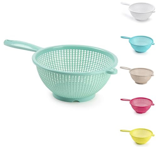 22cm Plastic Colander Food Sieve Strainer Basket for Food Washing Draining Pasta Spaghetti Rice Salad Vegetable Kitchen Cooking Hobby Design 4 (Mint Green)