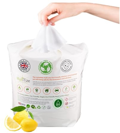 Multi-Purpose Wipes, Surface Wipes - 500 Refills Per Pack (Pack of 1) | MultiTize, Antibacterial Hand Sanitiser & Screen and Floor Wipes or a General Surface Cleaner.100% Biodegradable