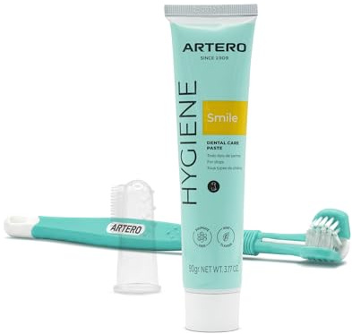 ARTERO Smile. Pack Higiene Dental Perros | Pasta de Dientes + Cepillo + Dedal Silicona | Elimina Sarro y Mal Aliento | Kit Limpieza Dental Completo | Pasta Comestible | Fabricado en España