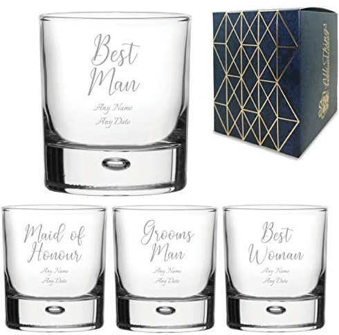 Personalised Engraved Wedding Guest Whiskey Glass, Best Man, Grooms Man, Best Woman, Maid of Honour, Chief Bridesmaid, Any Text, Central Double Old Fashioned 11.5oz, Handwritten Font