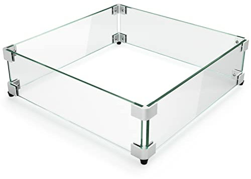 GASPRO Paravento in vetro temperato, spesso e robusto, con staffa angolare in alluminio rigido e piedini in gomma, facile da montare, 38,1 x 38,1 x 15,2 cm