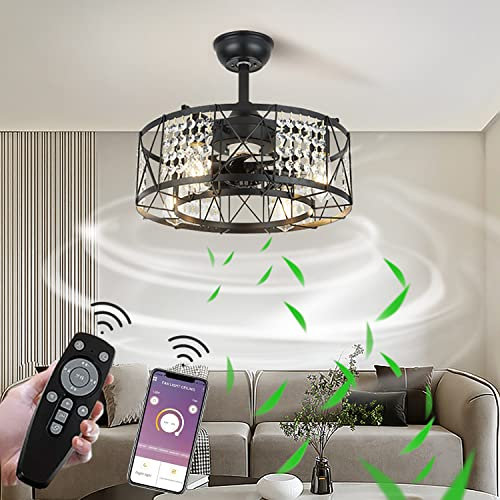 KZT Ceiling Fans with Lights Remote Control APP E27 Retro Mute Ceiling Fans with Lamps 6 Speeds Quiet Ceiling Fans with Timer for Living Room Bedroom Kitchen Dining Room Office Black