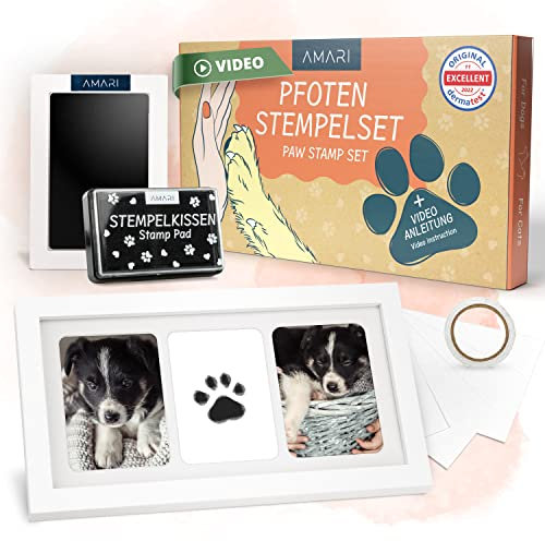 AMARI ® Pfotenabdruck Set inkl. 2 Stempelkissen und 4 Druckkarten - Pfotenabdruck Set Hund - Geschenke für Hundebesitzer - Pfotenabdruck Set Katze - Hund Erinnerung