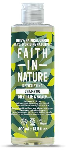 Faith In Nature Natürliches Algen- & Zitrus-Shampoo, entgiftend für fettiges Haar & Kopfhaut, vegan & tierversuchsfrei, ohne SLS, Silikone oder Parabene, 400 ml