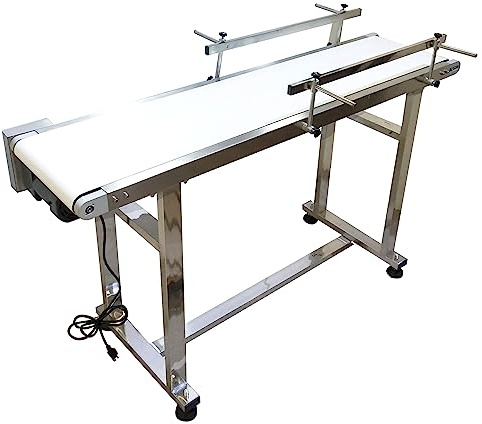 HQHAOTWU Flat Belt Conveyor PVC Belt Transport Conveyor Double Guardrails Stainless Steel Frames Industrial Transport Equipment 53×11.8inch