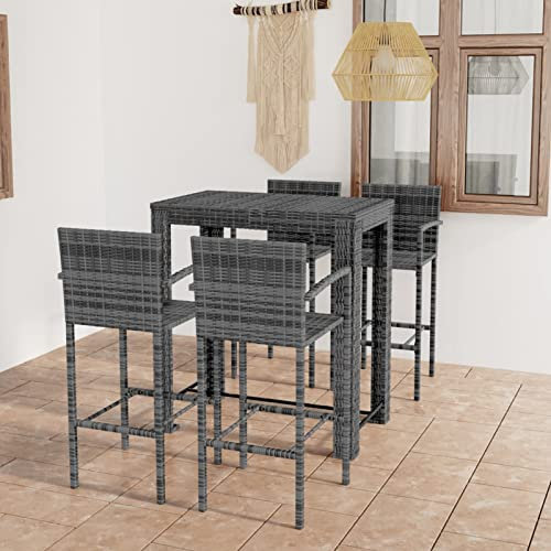 BaraSh 5-TLG. Garten-Bar-Set mit Armlehnen Outdoor BalkonstüHle Bartisch FüR Zu Hause Outdoor Tisch Und StüHle Set Bar MöBel Rattan Grau